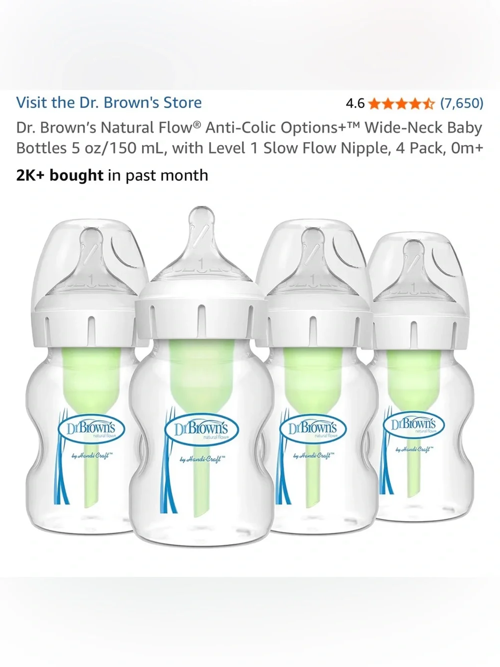 Dr. Brown's Natural Flow Anti-Colic Wide-Neck Baby Bottles - Green (4 Pack)